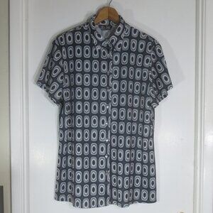 90s Street Code Shirt Black White Bullseye Short Sleeve Button-up Men's Size 2XL